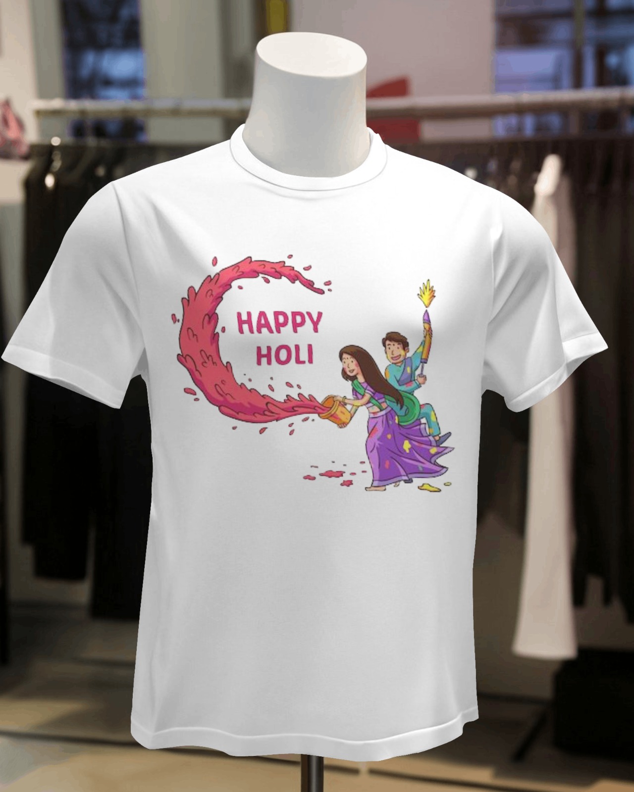 Mix Rack Holi Special Printed T-Shirt With Text "Happy Holi"