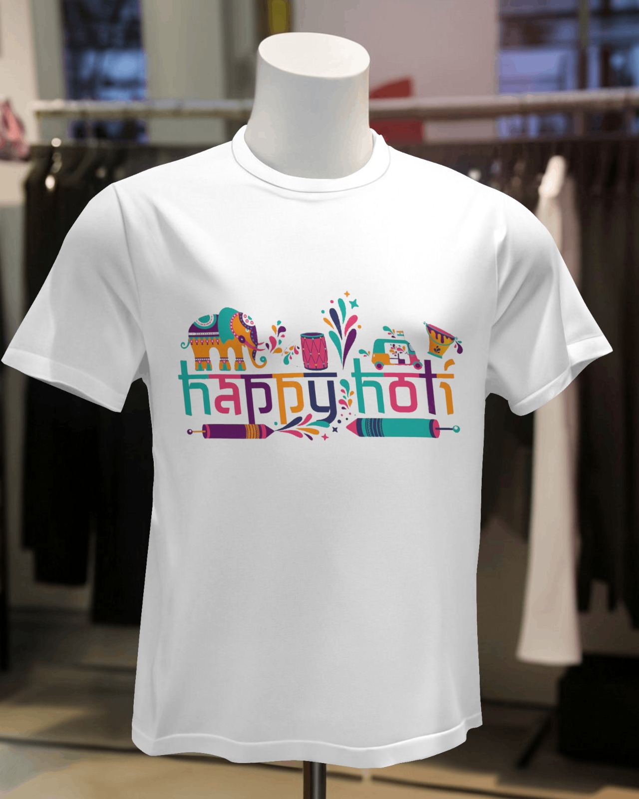 Mix Rack Holi Special Printed T-Shirt With Text "Happy Holi" Variant 02