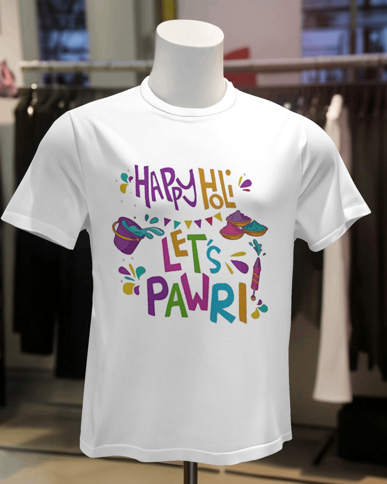 Mix Rack Holi Special Printed T-Shirt With Text "Happy Holi Lets Pawri"