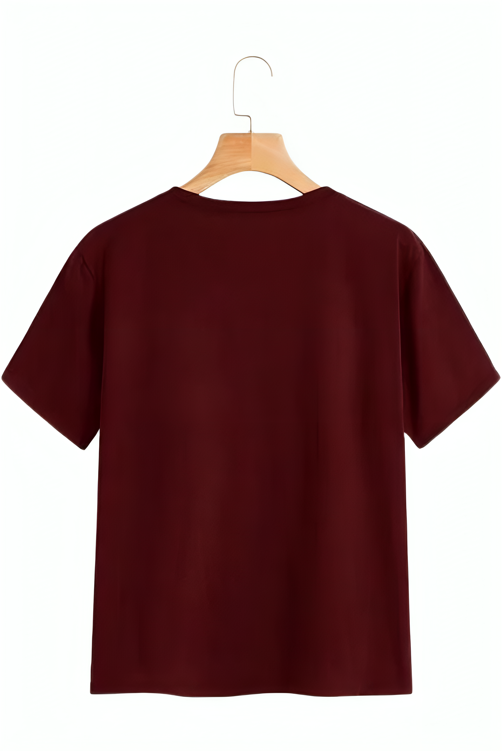 Maroon Plain Solid Regular Fit T-Shirt - Image 2