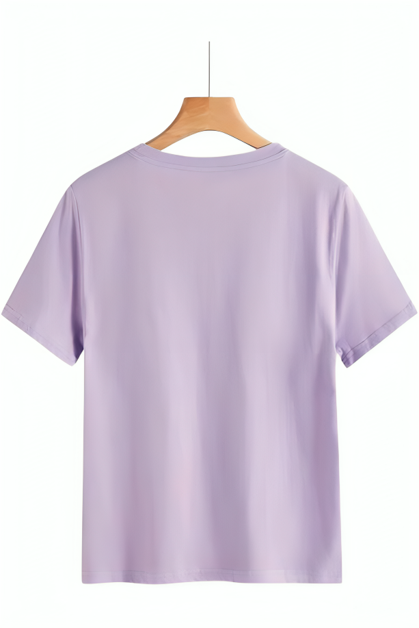 Lavender Plain Solid Regular Fit T-Shirt - Image 2
