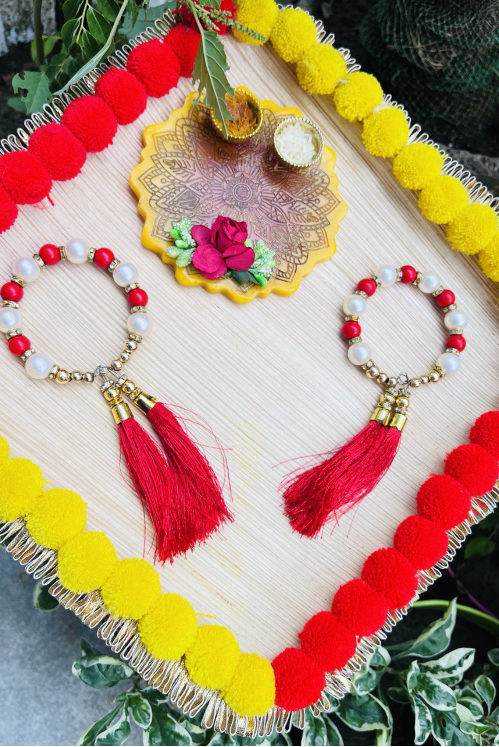 Red Pearl bracelet Rakhi