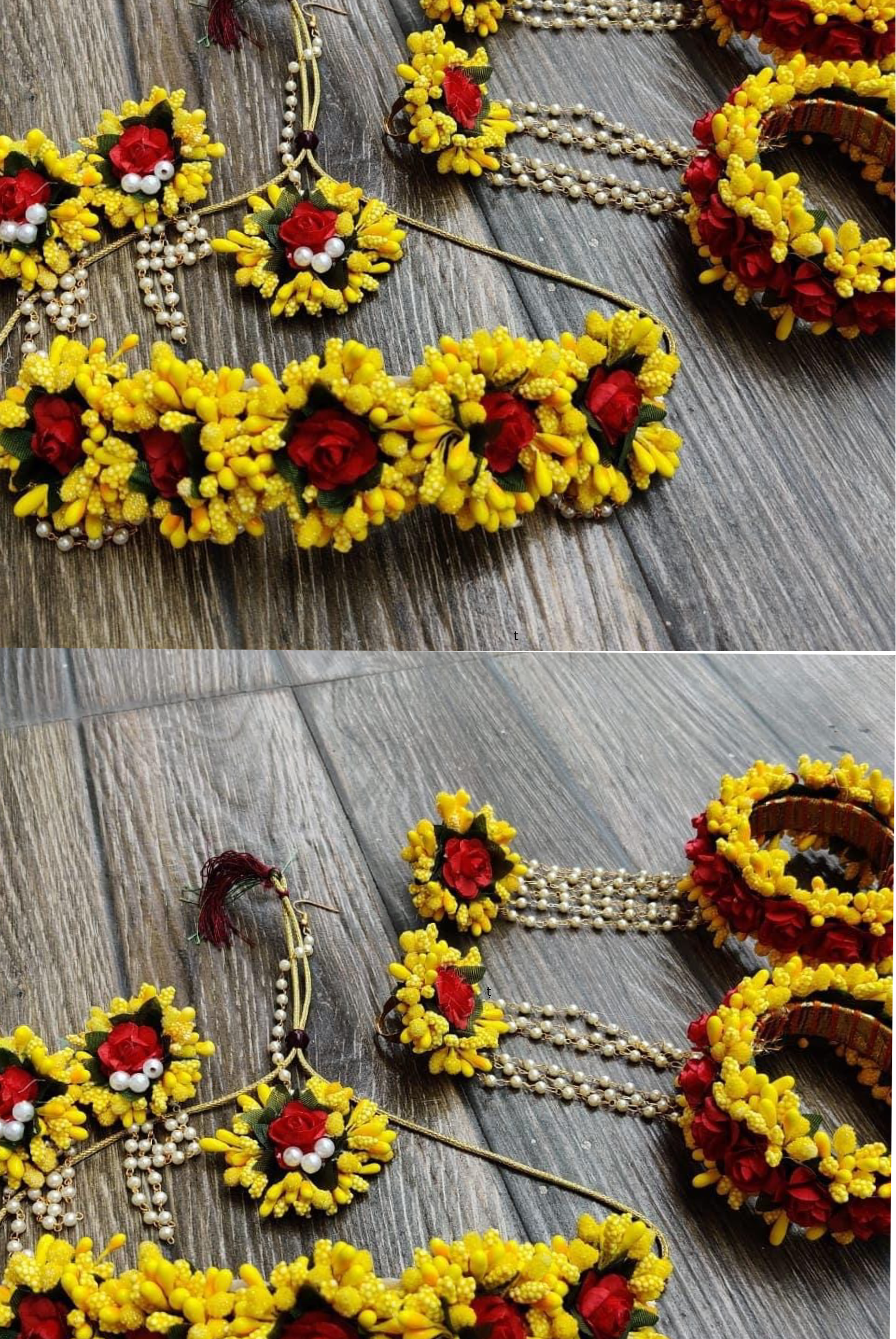 Stunning Yellow Artificial Flower Jewelry Set for Haldi and Mehendi